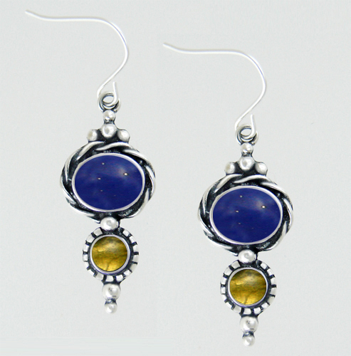Sterling Silver Drop Dangle Earrings With Lapis Lazuli And Citrine